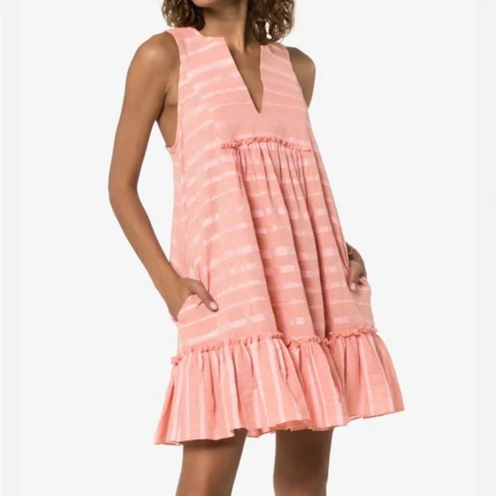 Lemlem Tatyu Pink Stripe Ruffle Mini Dress